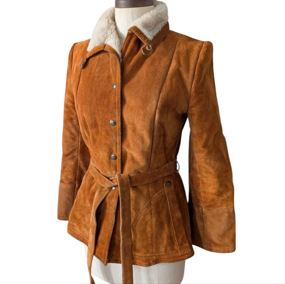 VTG Leatherscapade suede belted, snap up jacket W  pile furry interior. Small - Picture 8 of 16